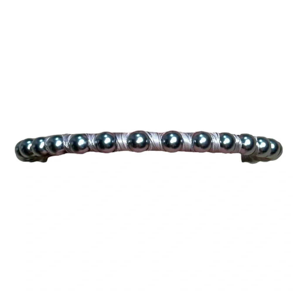 Anthropologie Silver Pearl Wrapped Ribbon Thin Headband - 1 count
